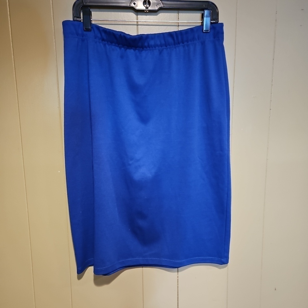 Slinky Brand Pull-On Skirt, Mid-Length, Royal Blue, Plus-Size L, Stretchy